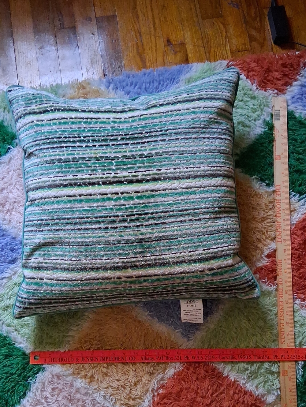 Striped Green Down Throw Pillow - 24" x 24"
